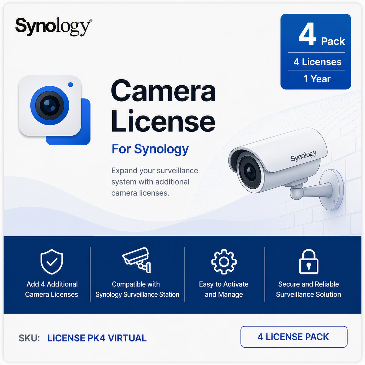 Synology Camera License For Synology 4 Pack (Individual License Email)