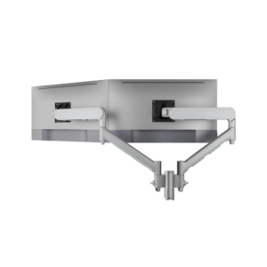 Atdec Dual Dynamic Monitor Arm Mount on Short Post - Heavy-Duty F-Clamp - Silver