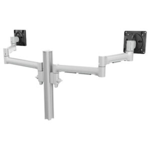 Atdec Dual Side-By-Side Ultrawide Monitor Mount with Swing Arms - Grommet Clamp - Silver
